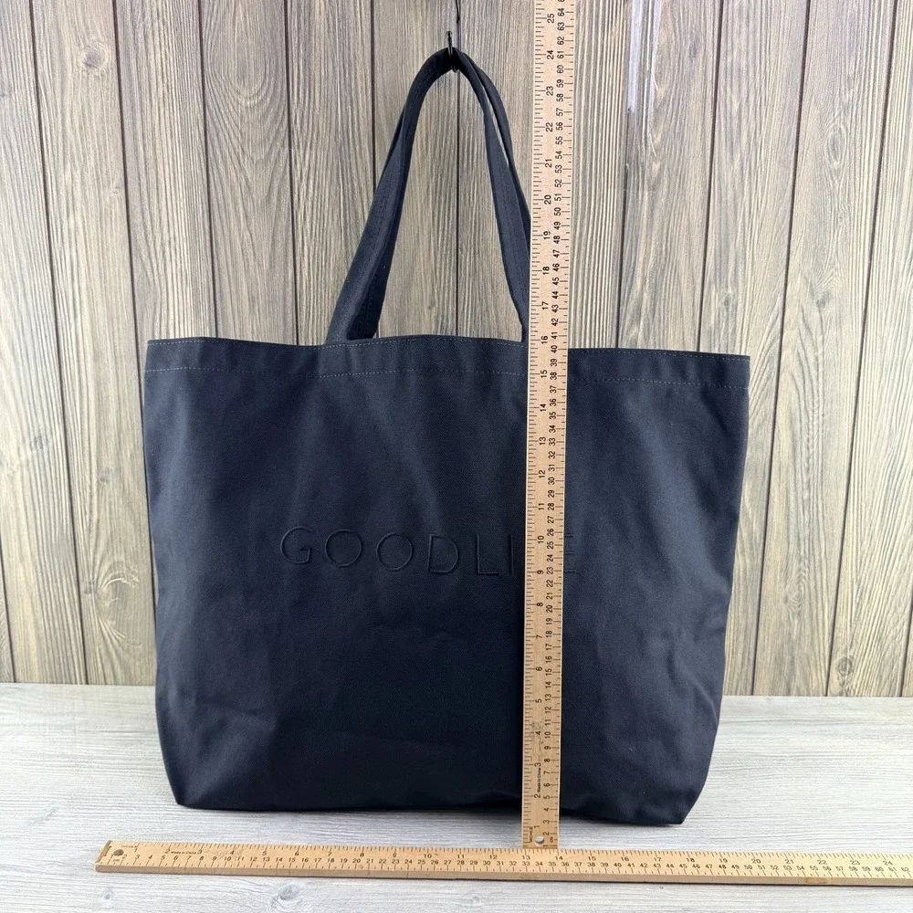 GOODLIFE Large Black Canvas Tote Bag Made in USA Logo Shoulder Shopper Pocket